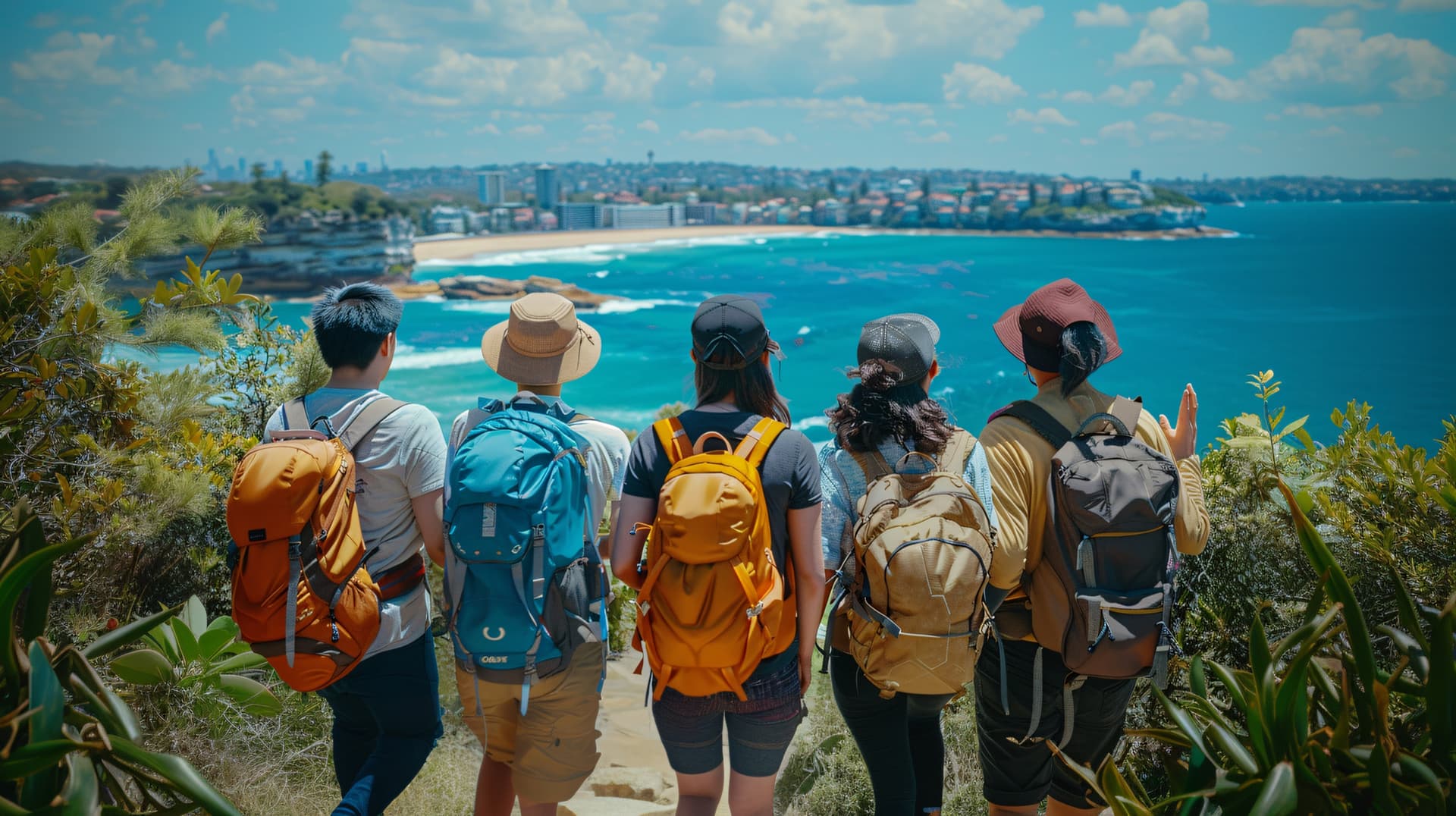 Travelers overlooking the coast